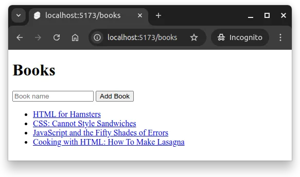 Fig 1. -- The path /books provides functionality for adding new books to the list.