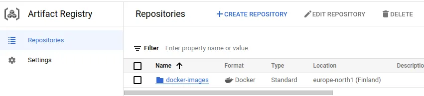 Fig. 5 - Artifact registry contains the repository docker-images.