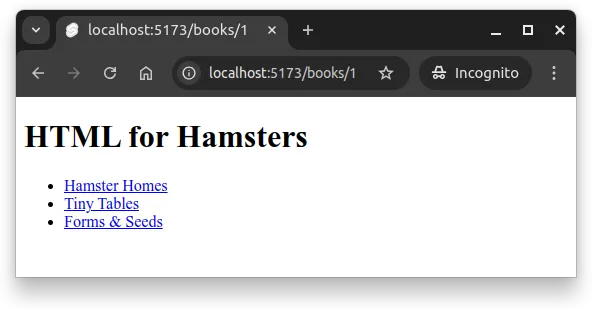 Fig 2. -- The path /books/1 shows the book name and provides the chapter names as links.