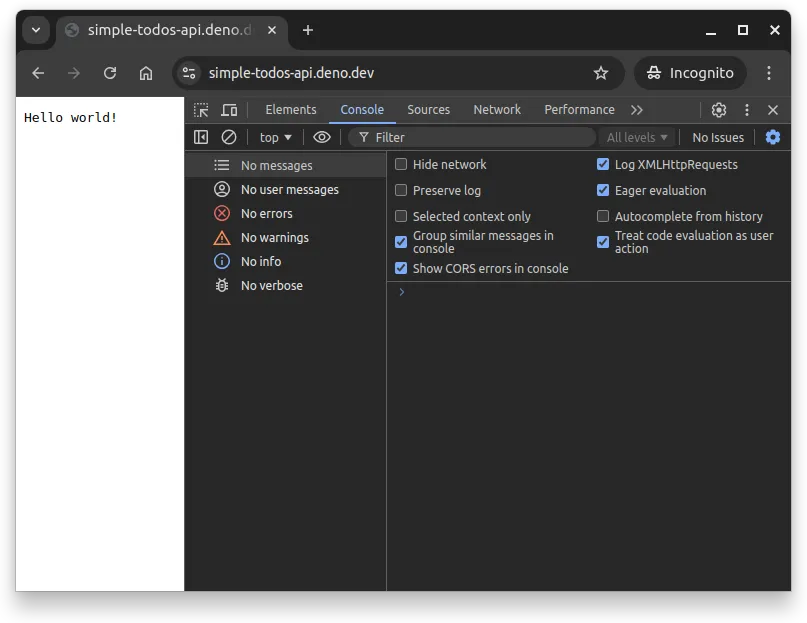 Fig 1. -- Browser developer console opened. Nothing has been written to the console so far.