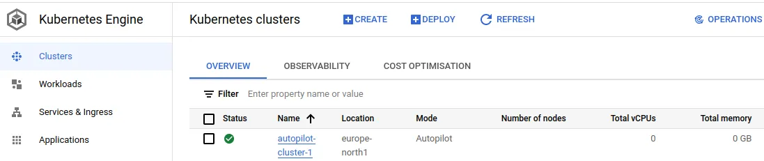 Fig. 4 - Newly created cluster is available in the cluster list.