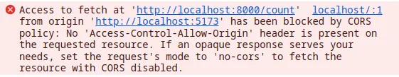 Fig 2. -- Example of an error message in the browser console when a cross-origin request is blocked.