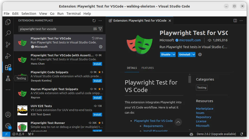 Fig 1. Playwright Test for VSCode