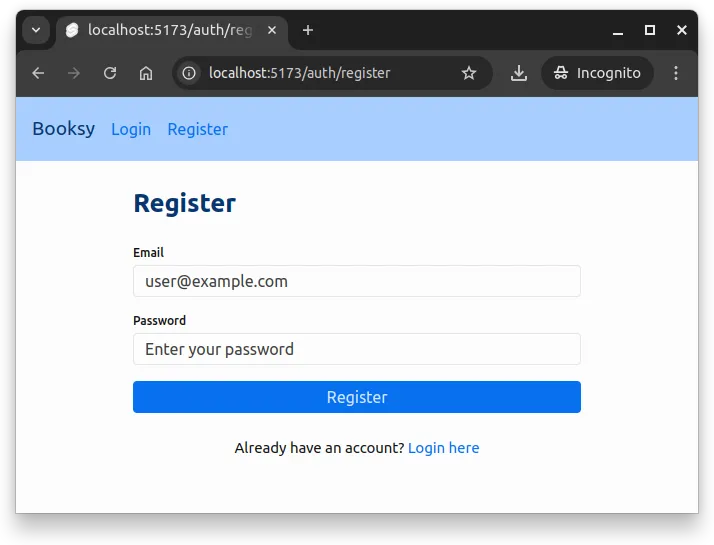 Fig 3. The registration (and login) form is now styled.