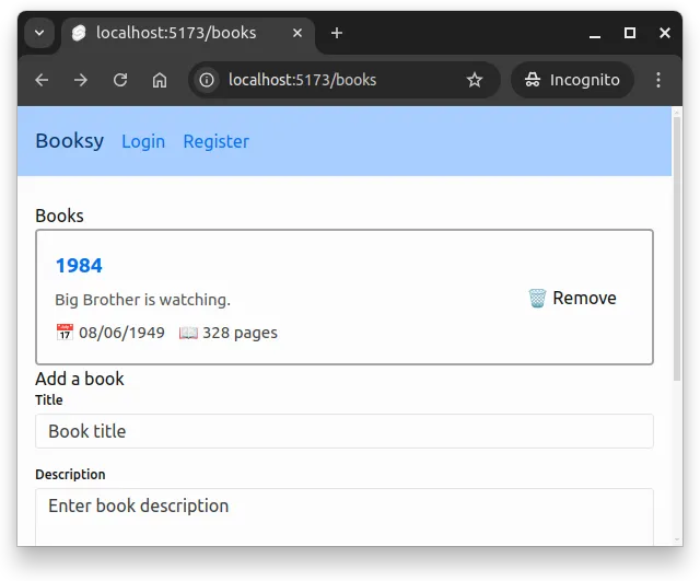 Fig 7. Books are shown using cards, which are styled containers that group related information together.